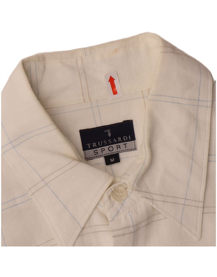 Camicia Trussardi Uomo a Quadri in Cotone Scozzese Medio Bianco Sporco