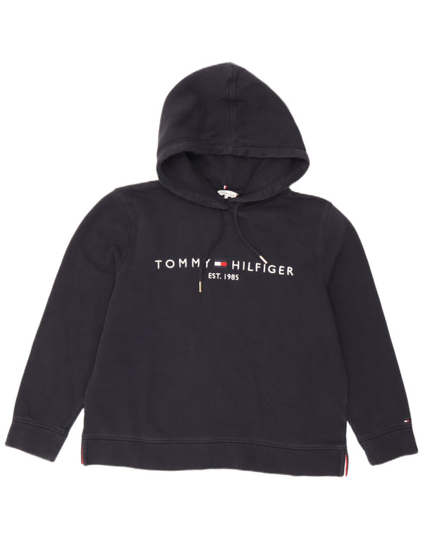 Maglione con cappuccio grafico da donna Tommy Hilfiger UK 14 cotone blu navy medio