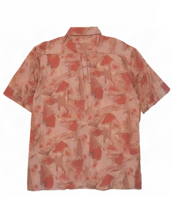Camicia a maniche corte da uomo vintage con motivo astratto in viscosa rosa medio