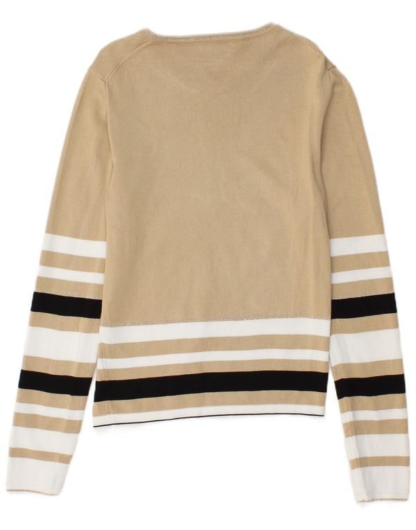 Maglione maglione con scollo a barca da donna Guess UK 14 Viscosa a righe beige grande