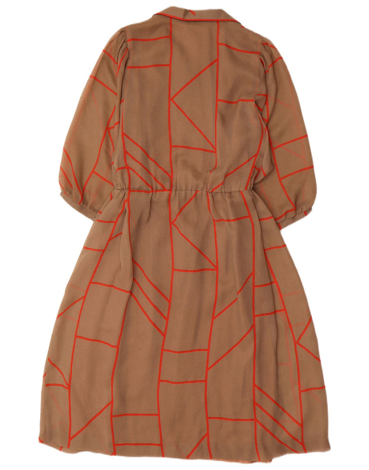 ESCLUSIVO abito a trapezio da donna a maniche lunghe EU 40 Marrone medio geometrico