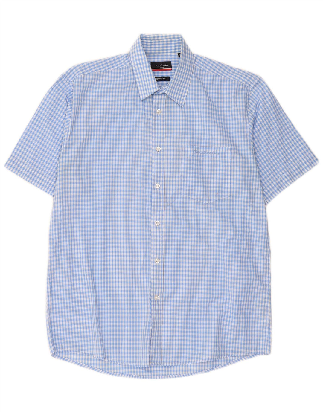 Camicia da uomo a maniche corte vestibilità regolare Pierre Cardin blu medio a quadretti