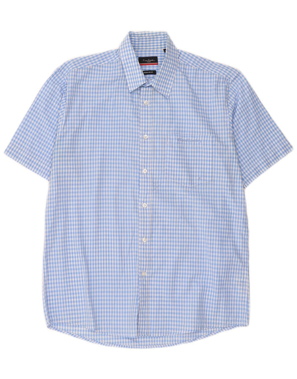Camicia da uomo a maniche corte vestibilità regolare Pierre Cardin blu medio a quadretti