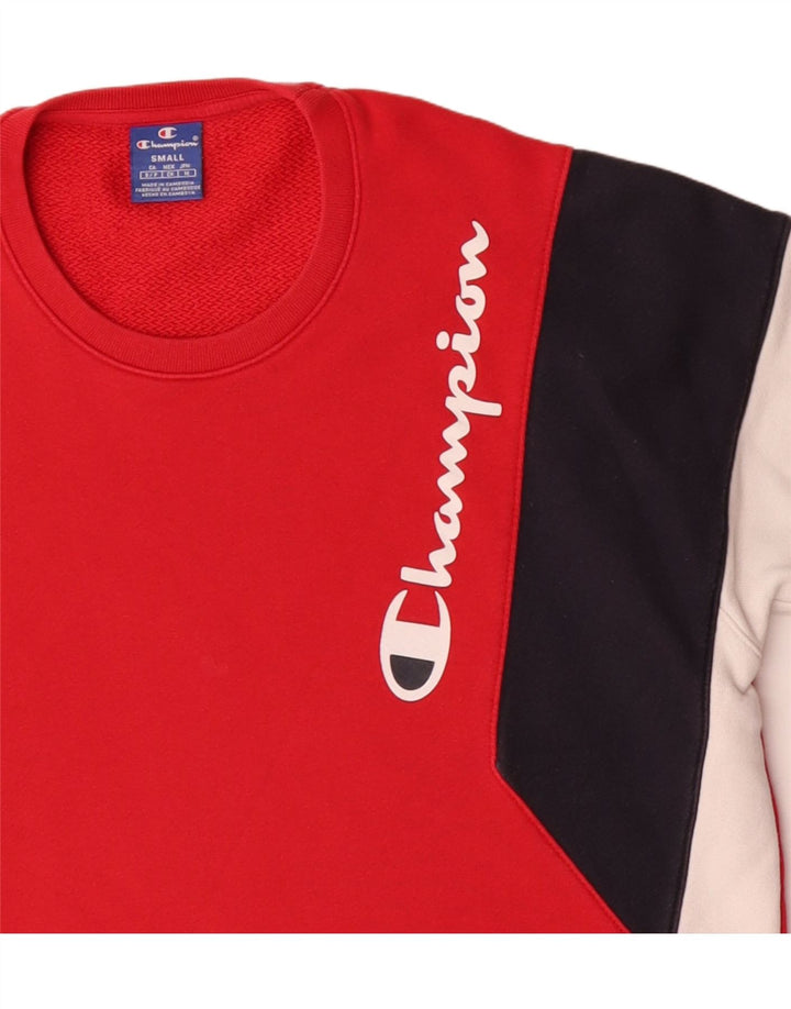 Felpa grafica da uomo Champion, maglione piccolo, colore rosso, in cotone color block