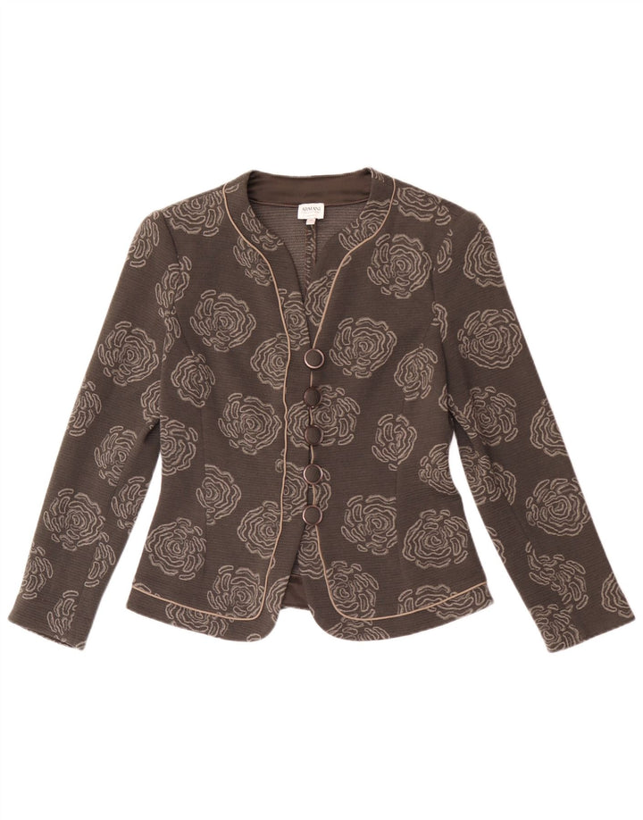 Giacca blazer da donna a 5 bottoni Armani Collezioni UK 10 piccolo grigio floreale