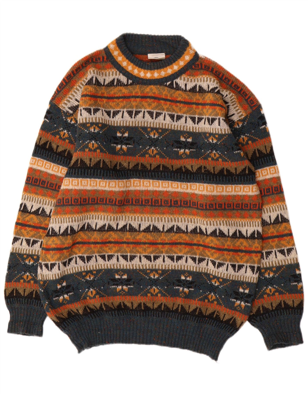 Maglione vintage da uomo con collo alto e collo alto, Fair Isle multicolore