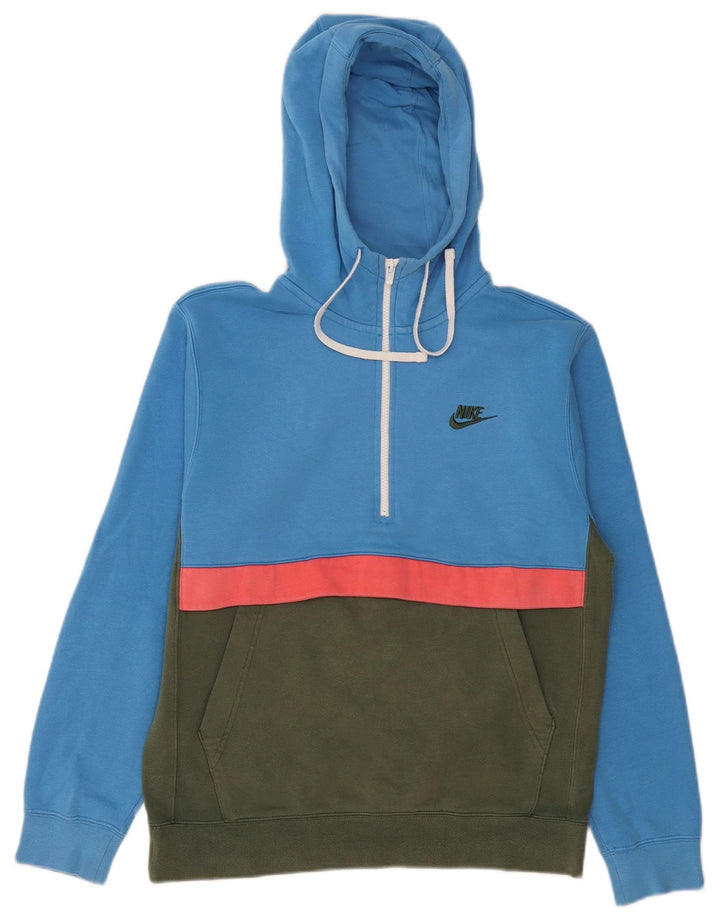 Maglione con cappuccio e zip da uomo NIKE piccolo in cotone color block blu