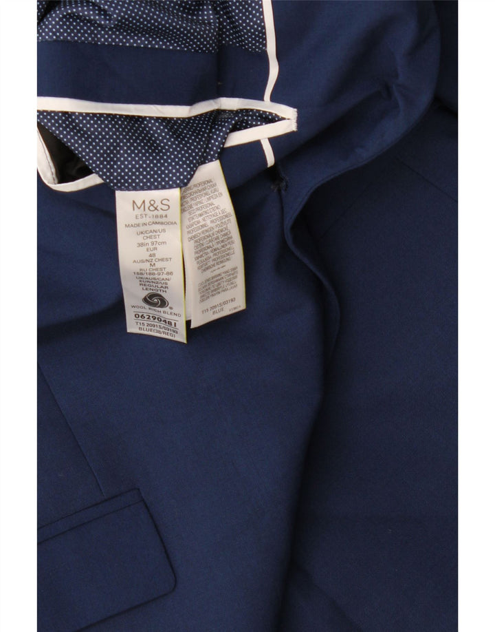 Giacca blazer a 2 bottoni da uomo Marks & Spencer UK 38 lana blu medio