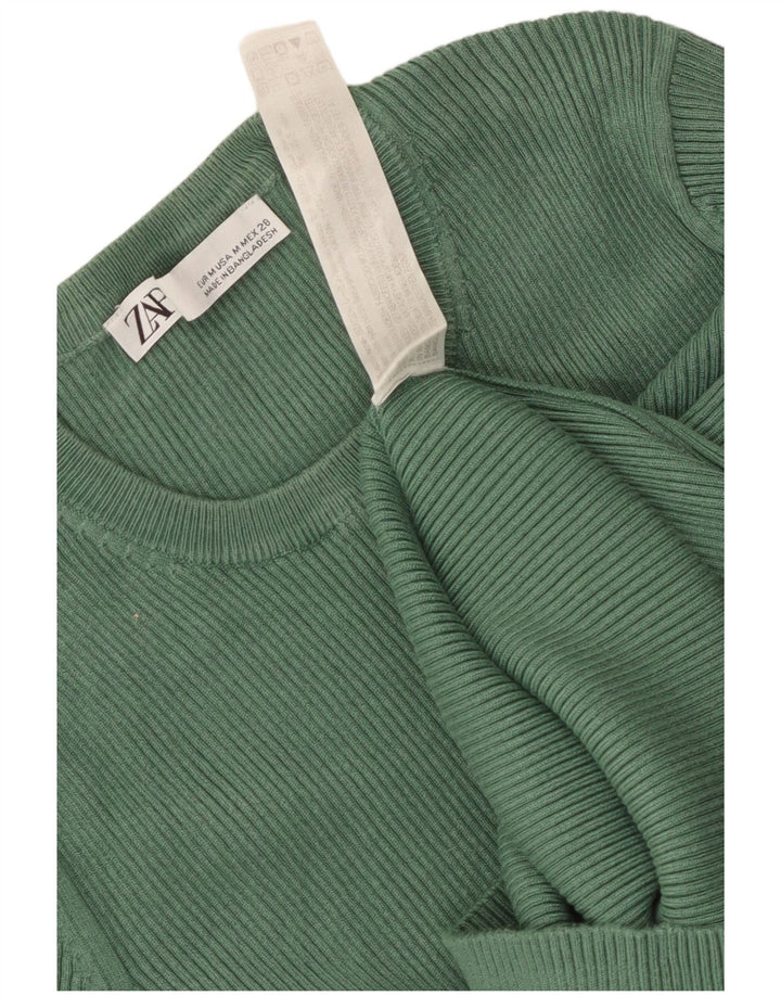 Maglione girocollo a mezza manica da donna Zara UK 14 Viscosa verde medio