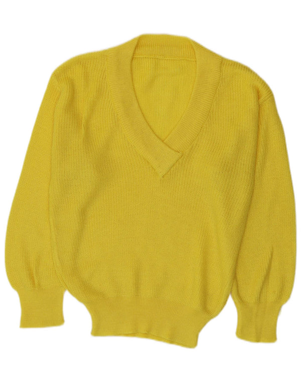 Maglione maglione vintage da donna con scollo a V UK 16 grande giallo