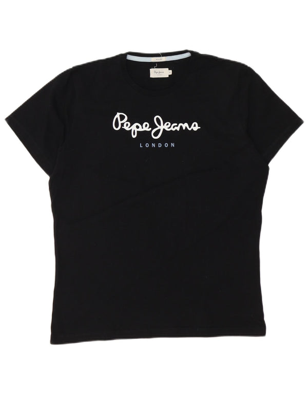 T-shirt grafica da donna PEPE Jeans Top UK 14 cotone nero medio