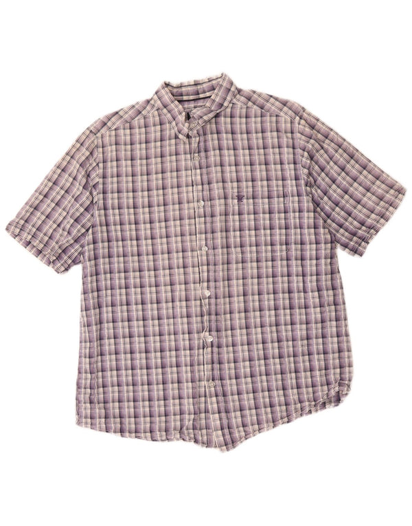 Camicia a maniche corte da uomo James Pringle, cotone a quadri viola grande