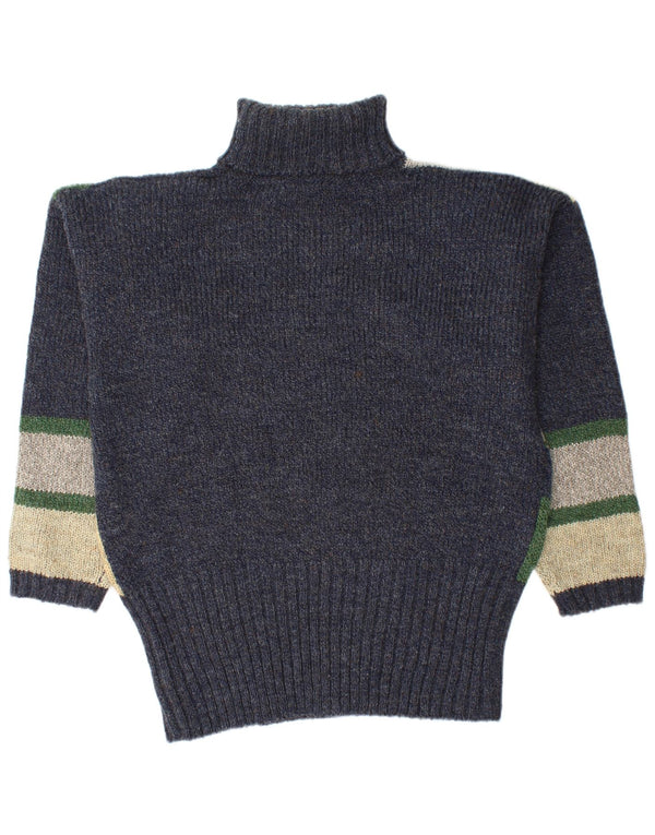 Maglione maglione vintage da donna con collo alto EU 44 XL Blu navy color block