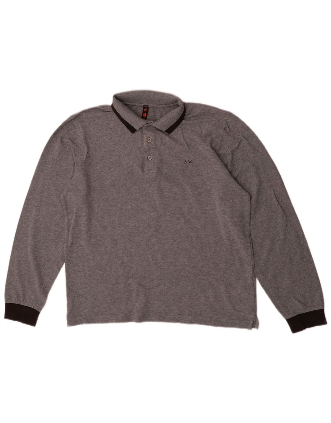 Polo da uomo a maniche lunghe Sun68 in cotone color block grigio medio