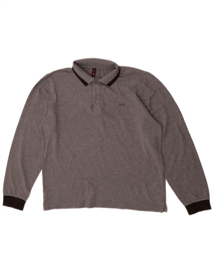 Polo da uomo a maniche lunghe Sun68 in cotone color block grigio medio