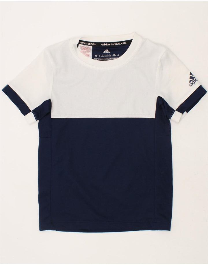 ADIDAS Boys T-Shirt Top 7-8 Years Navy Blue Colourblock Vintage Adidas and Second-Hand Adidas from Messina Hembry 