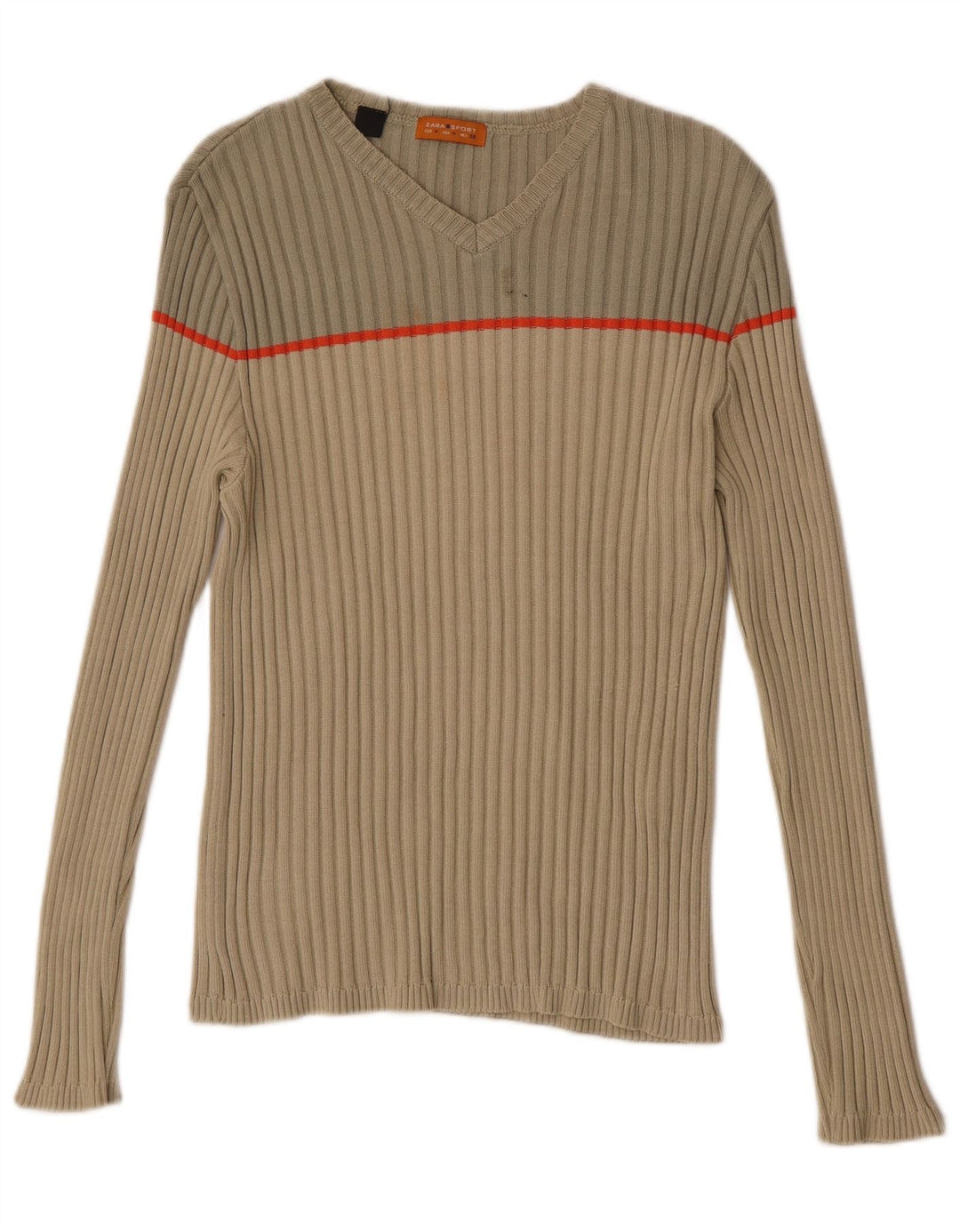Maglione Zara da uomo con scollo a V in cotone color block beige medio