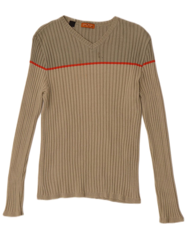 Maglione Zara da uomo con scollo a V in cotone color block beige medio