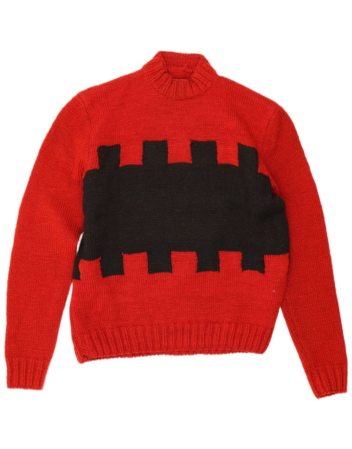 Maglione da uomo vintage con collo alto e maglione grande rosso geometrico