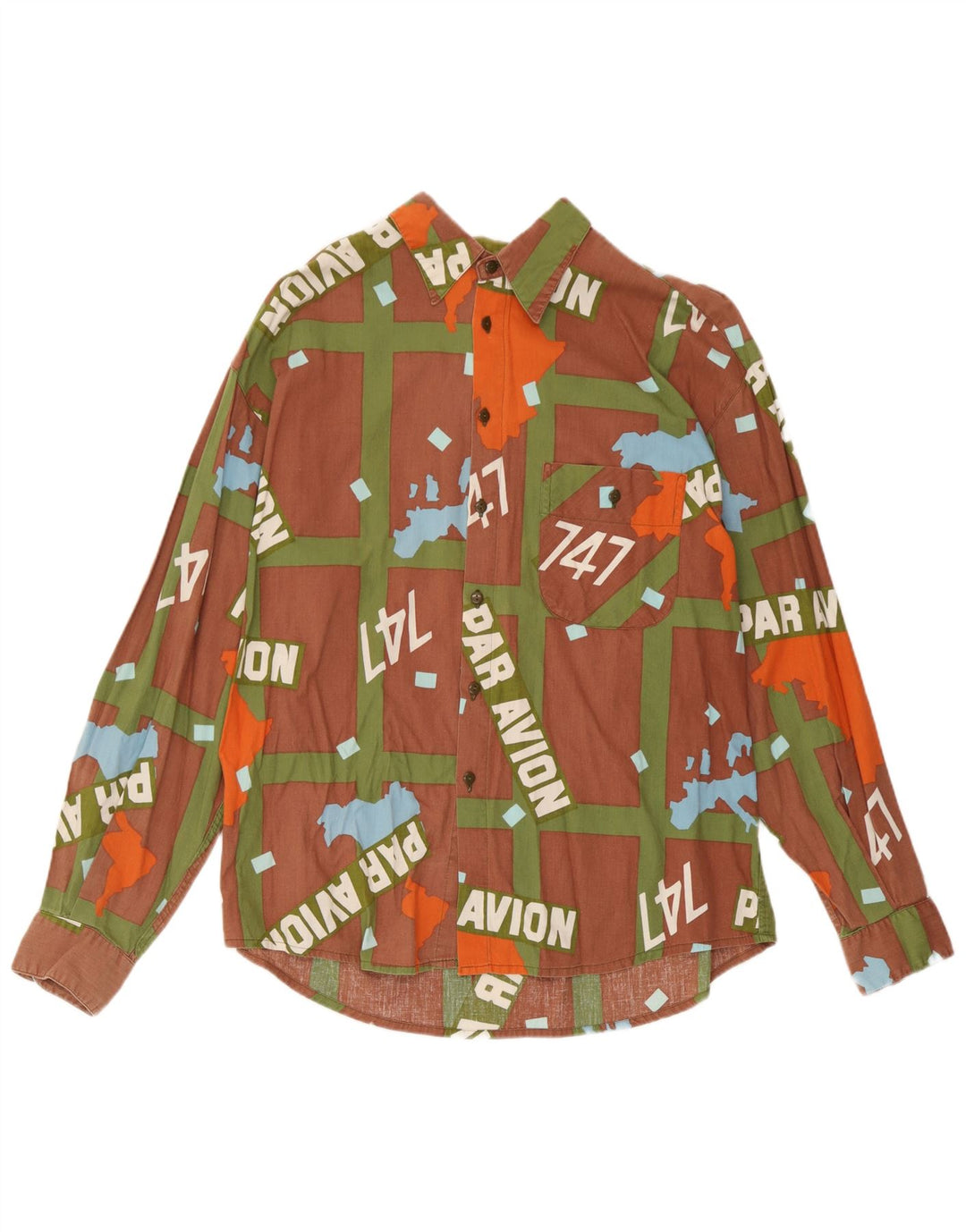 Camicia grafica da uomo Par Avion a quadri marrone medio