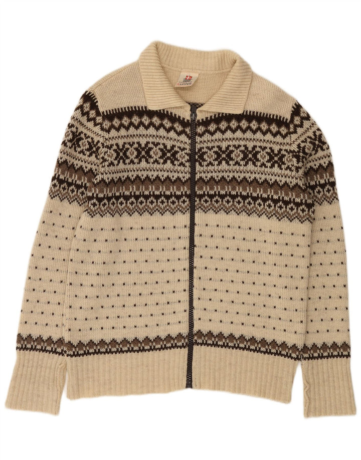 Clipper Maglione cardigan da uomo IT 54 XL Lana Fair Isle bianco sporco