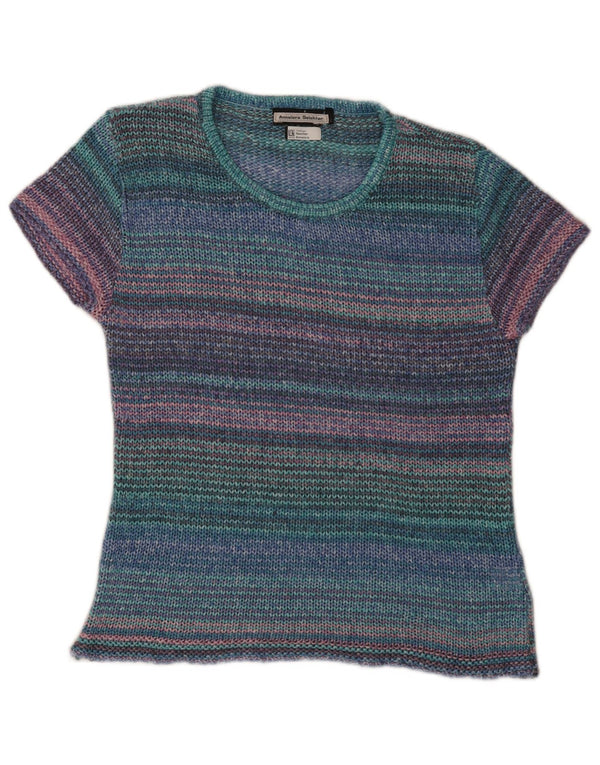 Maglione maglione girocollo da donna vintage IT 42 a righe multicolori medie