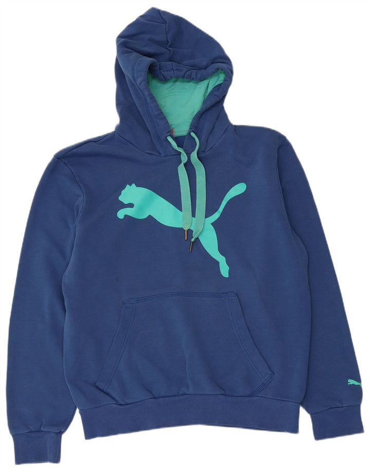 Felpa con cappuccio grafica da uomo Puma piccola in cotone blu