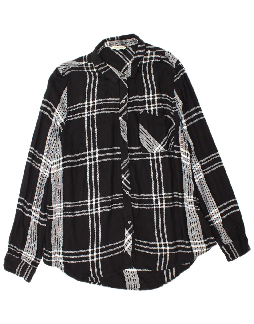 CALVIN KLEIN JEANS Camicia in flanella da donna UK 18 XL Rayon scozzese nero