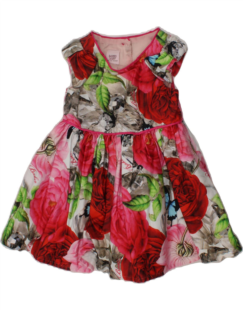TED BAKER Baby Girls Sleeveless A-Line Dress 0-3 Months Red Floral Cotton Vintage Ted Baker and Second-Hand Ted Baker from Messina Hembry 