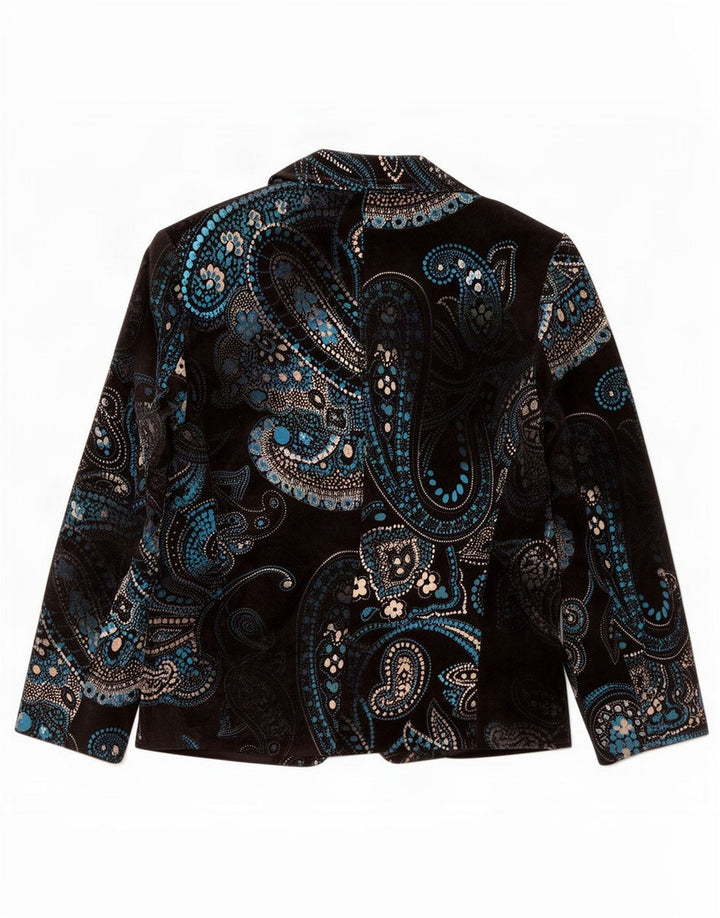 Giacca blazer vintage da donna a 2 bottoni IT 48 XL in cotone Paisley blu navy