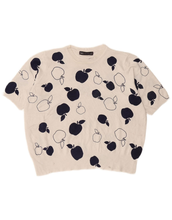 Maglione maglione girocollo con grafica da donna Marks & Spencer UK 14 grande bianco