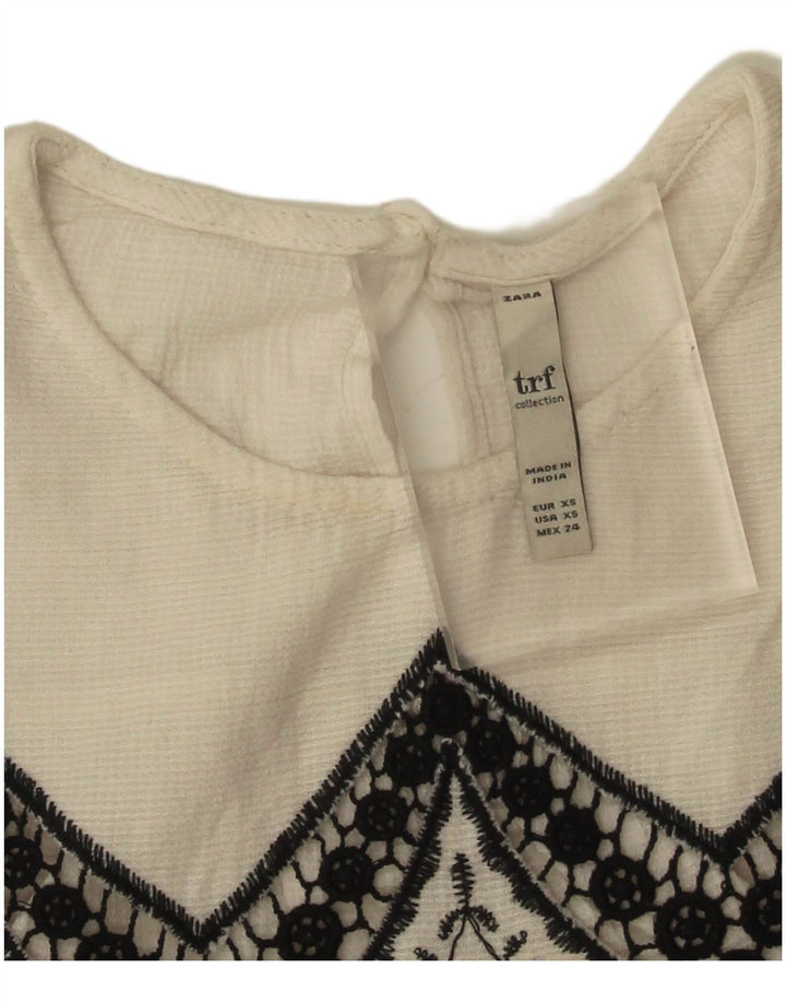 Top Blusa Donna Zara UK 6 XS Bianco Floreale