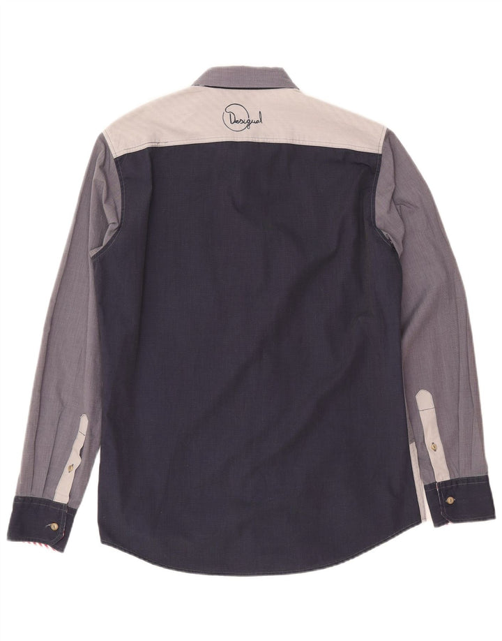 DESIGUAL Camicia grafica da uomo in cotone color block medio blu navy