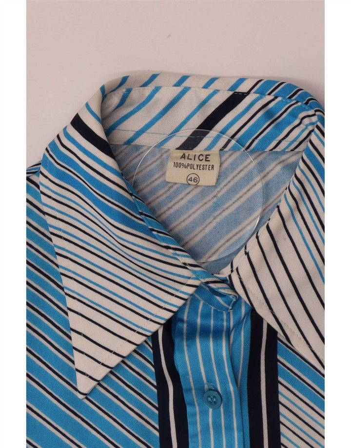 Camicia vintage da donna IT 46 Large a righe blu in poliestere