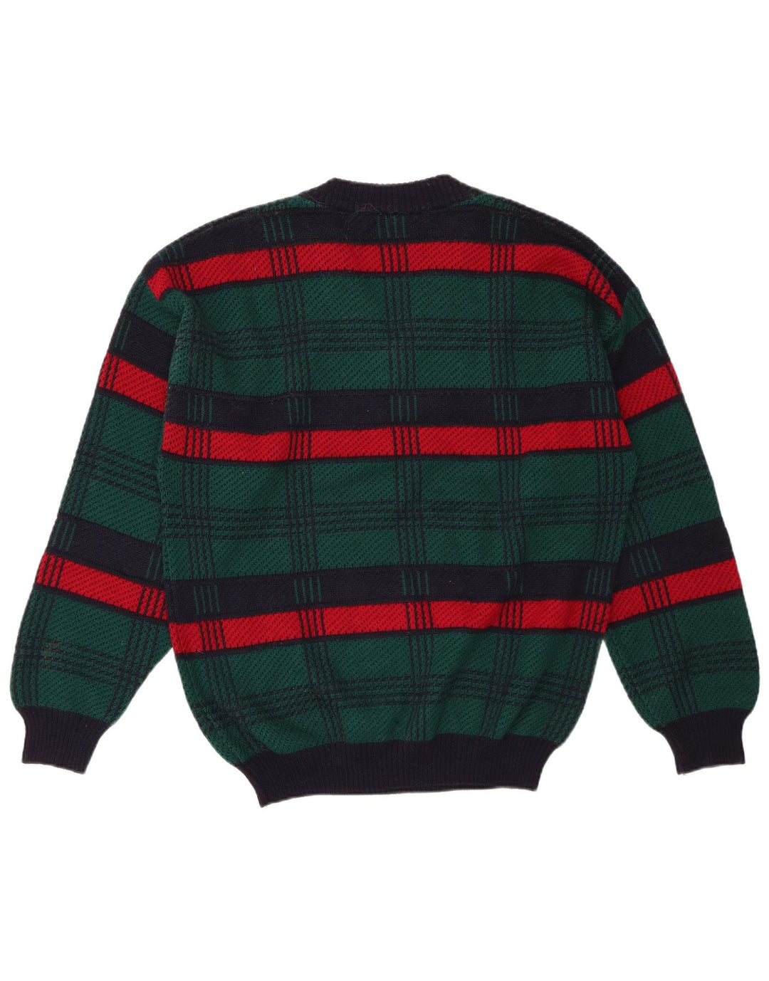 Maglione da uomo VINTAGE con scollo a V, lana a righe verdi grandi