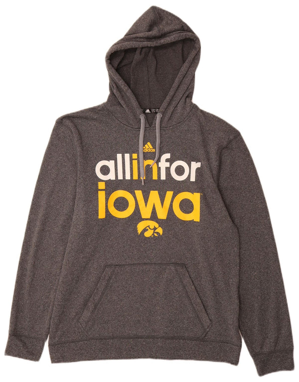 Felpa con cappuccio grafica Adidas Iowa Hawkeyes da uomo piccola in poliestere grigio