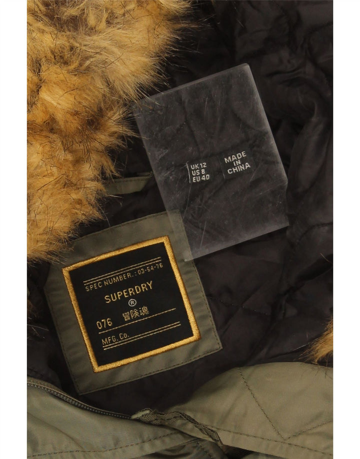 Giacca parka da donna con cappuccio Superdry UK 12 nylon kaki medio