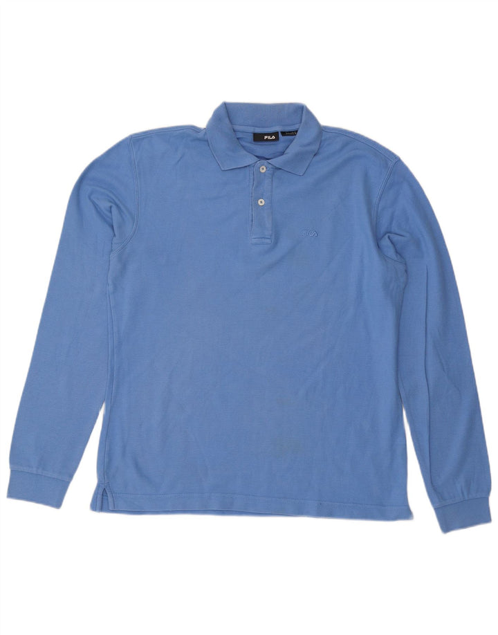 Polo da uomo a maniche lunghe Fila in cotone blu medio