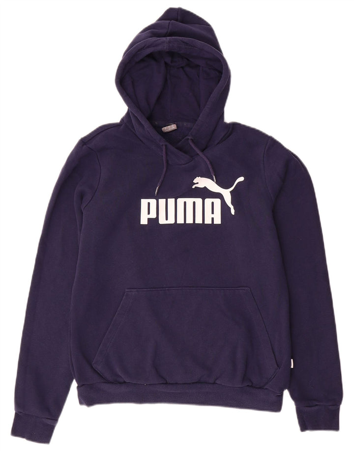 PUMA Felpa con cappuccio grafica da donna UK 12 Medium Blu Navy Poliestere