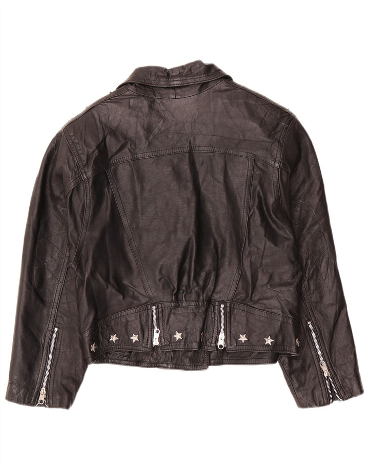 Giacca da motociclista in pelle corta da donna vintage UK 12 pelle nera media