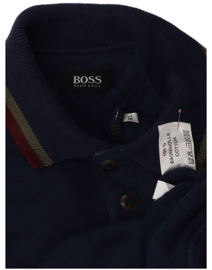 Felpa da uomo Hugo Boss con collo alto, maglione XL, cotone blu navy