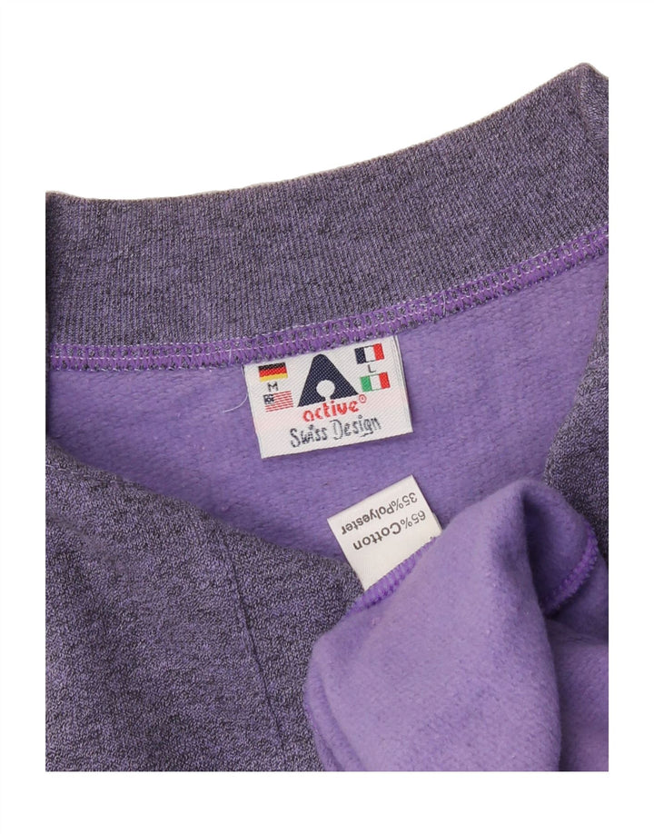 ACTIVE Mens Zip Neck Sweatshirt Jumper Large Purple Flecked Cotton Vintage Active and Second-Hand Active from Messina Hembry 