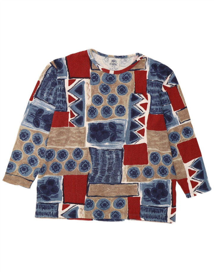 Top vintage da donna a maniche lunghe EU 44/46 XL Patchwork multicolore