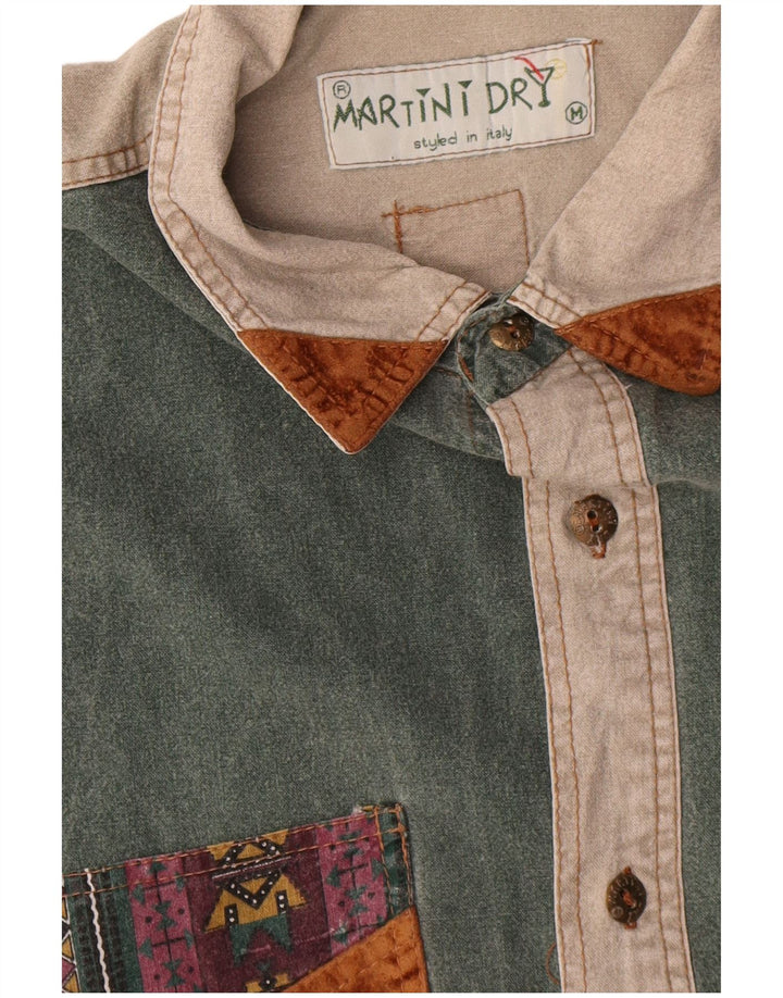 Camicia a maniche corte da uomo Martini Dry in cotone color block verde medio