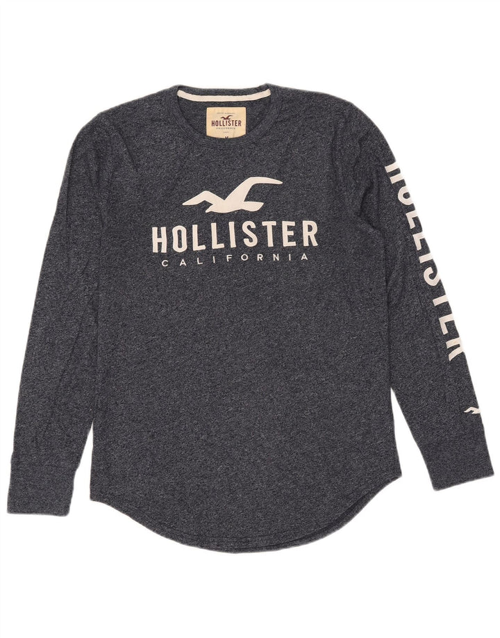Hollister Top grafico da uomo a maniche lunghe in cotone chiazzato blu navy medio