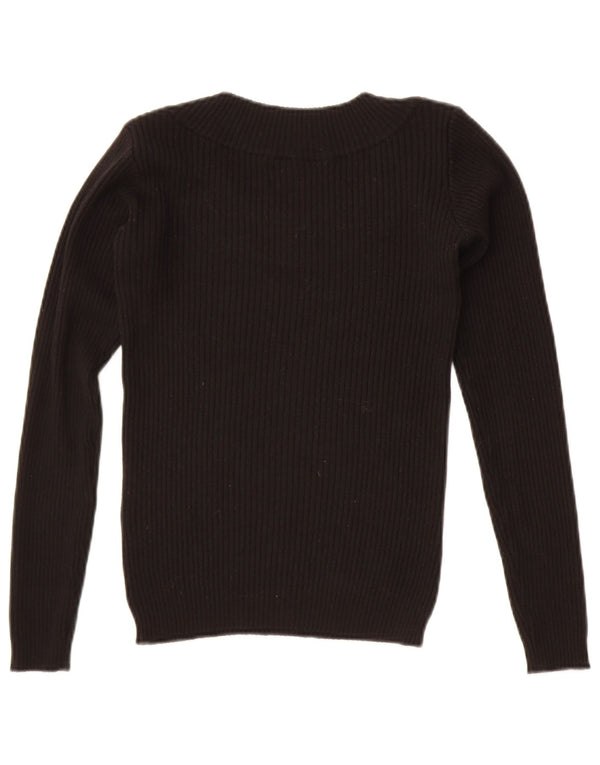 Maglione da donna vintage con scollo a barchetta corto UK 10 piccolo in lana nera