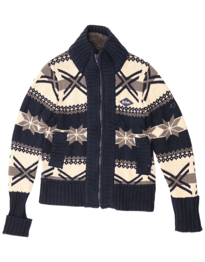 Maglione cardigan da uomo Lee Cooper medio blu navy geometrico acrilico retrò