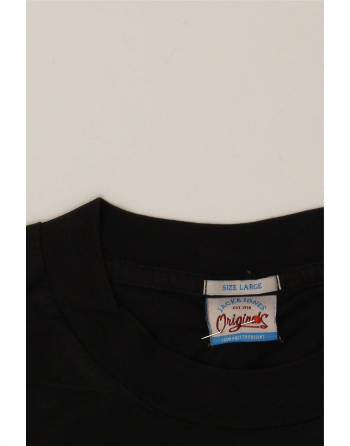 JACK & JONES Mens Graphic T-Shirt Top Large Black Cotton Vintage Jack & Jones and Second-Hand Jack & Jones from Messina Hembry 