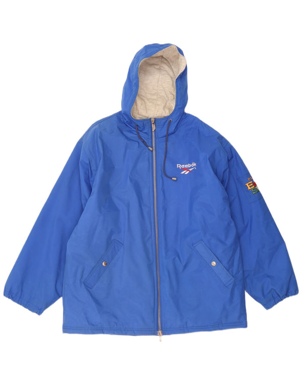 Giacca a vento Reebok da uomo con cappuccio grafico UK 42 XL blu poliammide
