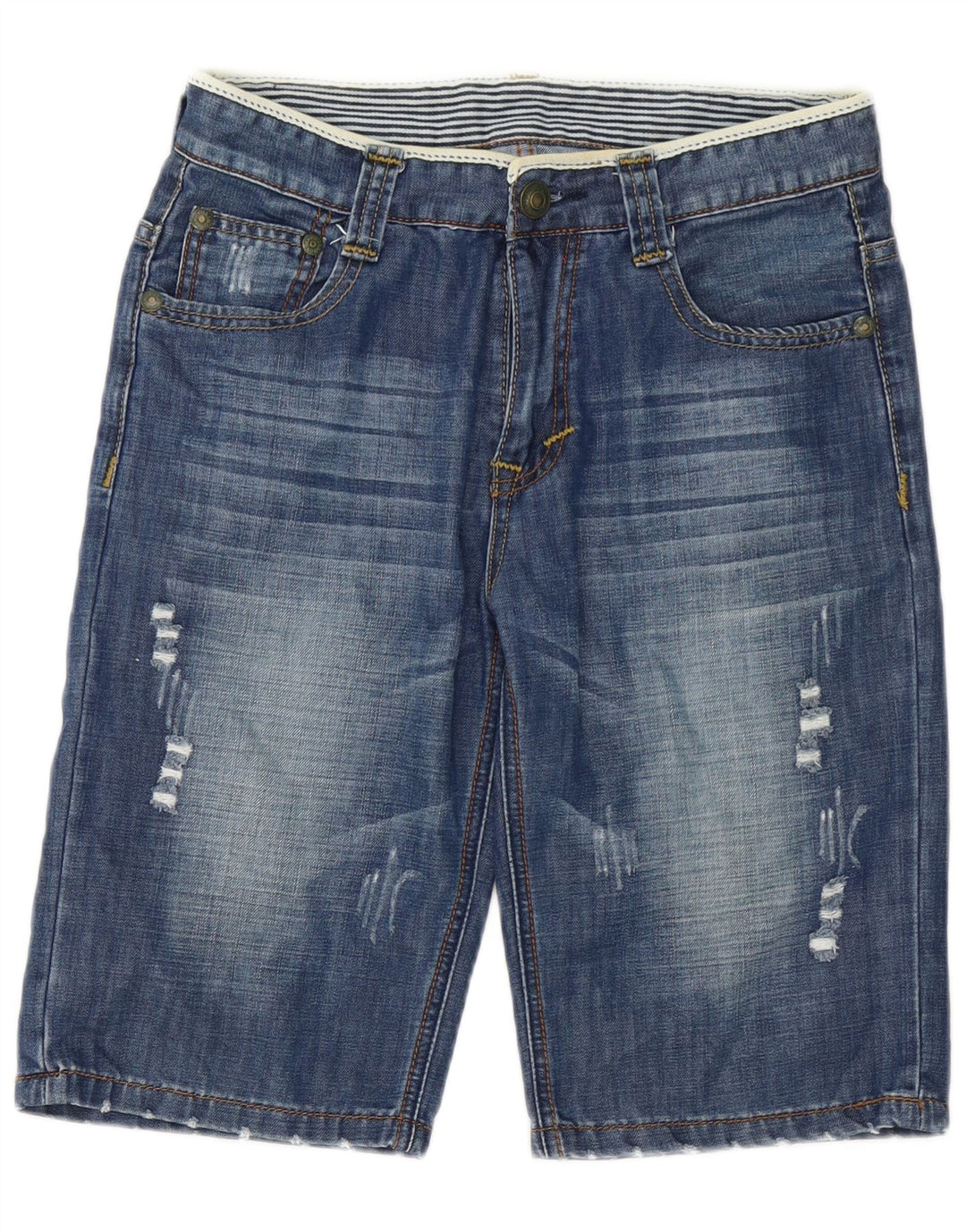 Pantaloncini di jeans vintage invecchiati da uomo W32 in cotone blu medio